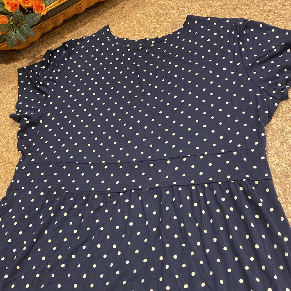 L.L. Bean Polka Dot Dress item # 501478 XL Petite Navy Blue and White - Picture 9 of 15